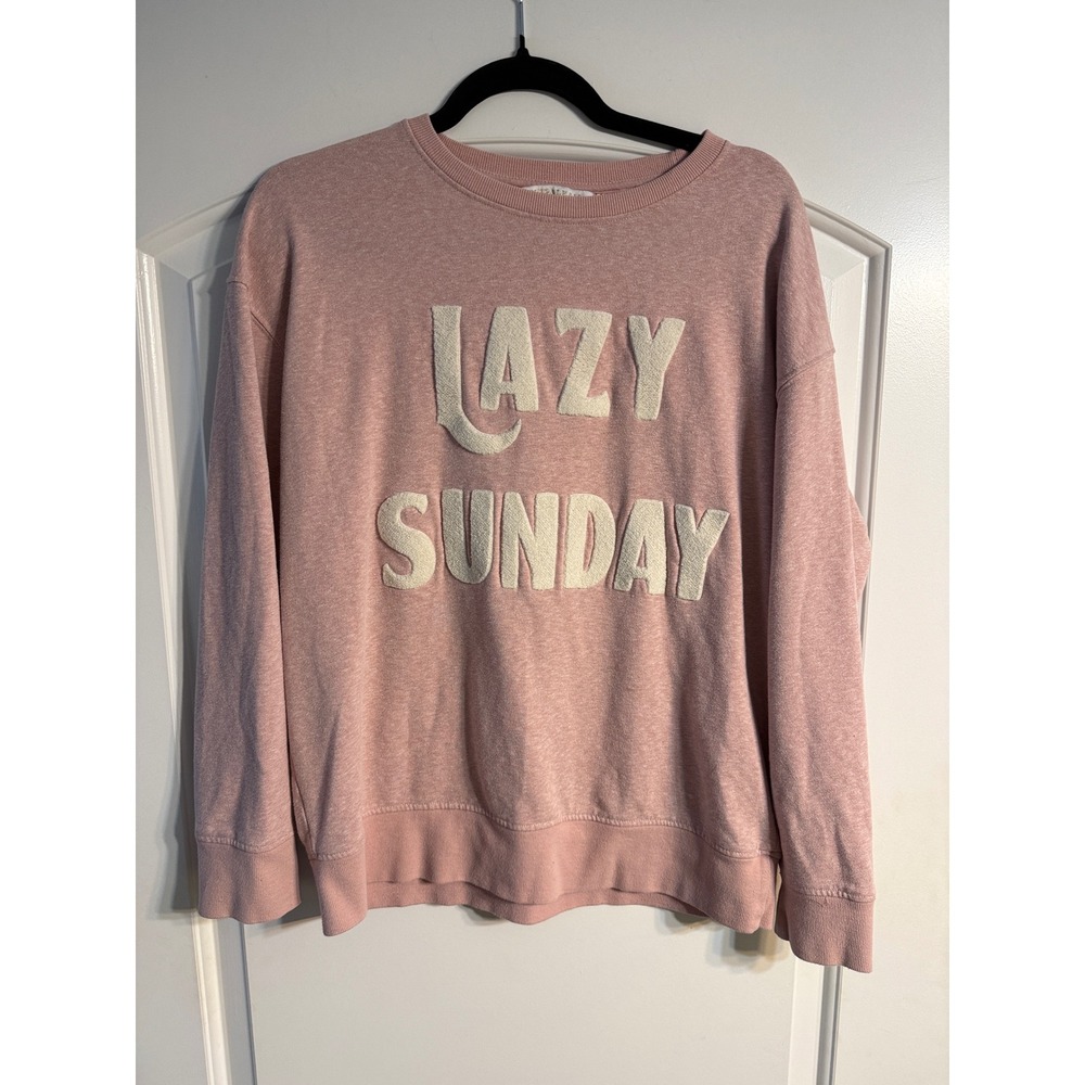 Shiraleah‎ Lazy Sunday Sweatshirt M Pink Boucle Graphic Pullover Cozycore Comfy
